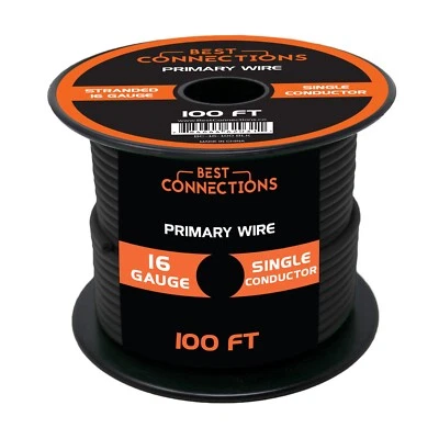 AUDIOPIPE / BEST CONNECTIONS 16 Gauge Car Audio Primary Wire (100ft–Black)– Remote, Power/Ground Electrical