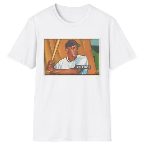 Willie Mays Rookie Card Graphic T-Shirt Vintage 1951 Bowman Baseball #305 PSA 9