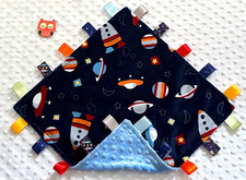 Double Minky Space Rockets Minky Blue Minky Taggie Security Blanket, Baby
