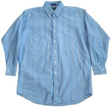 Ralph Lauren Blue Mens L 16 Dress Shirt Long Sleeve Striped Cotton VTG 80s Chaps