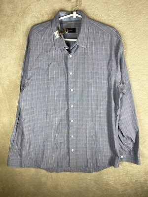 SABA Casual Formal Shirts Top Size L Mens Blue Grey Checked Long Sleeve