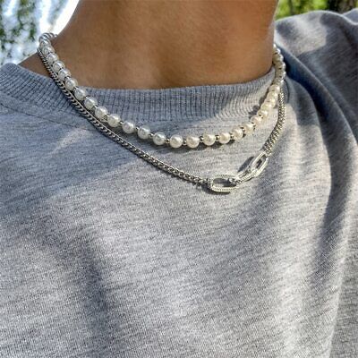 Accessories Korean Style Choker Men Sweater Chain Double Ring Pendant  Necklace | eBay