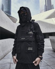 Niepce Combat Tactical Jacket Streetwear Windbreaker Matte Black Coat with Hood