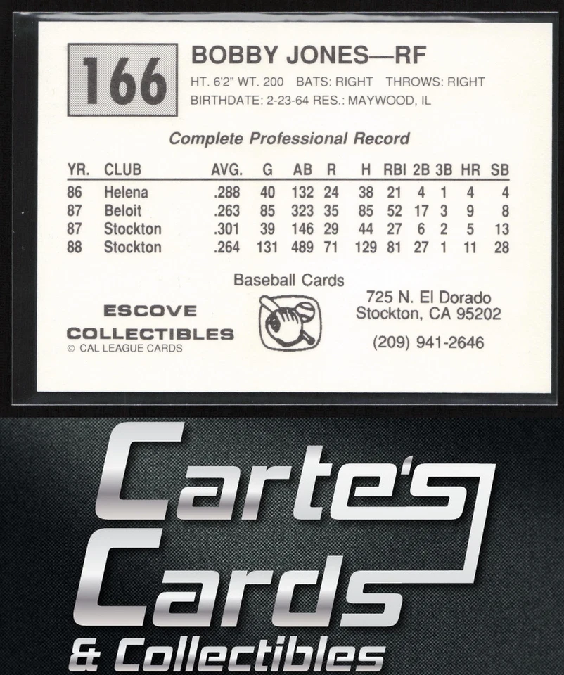 Bobby Jones 1989 Cal League #166 Stockton Ports - Image 2 of 2