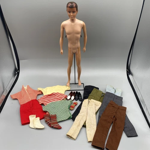 Vintage Ken Barbie 1960 Brunette brown hair TM Body Blue Eye MCMLX w accessories