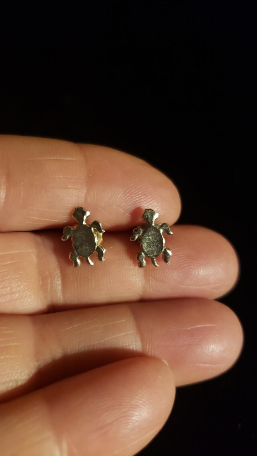 Tiny Pierced Stud Turtle Earings Silvertone - image 1