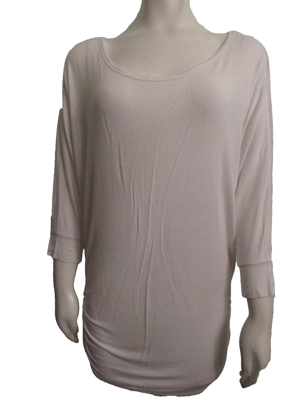 Johnny solid white stretch knit ruched tunic top L - image 1