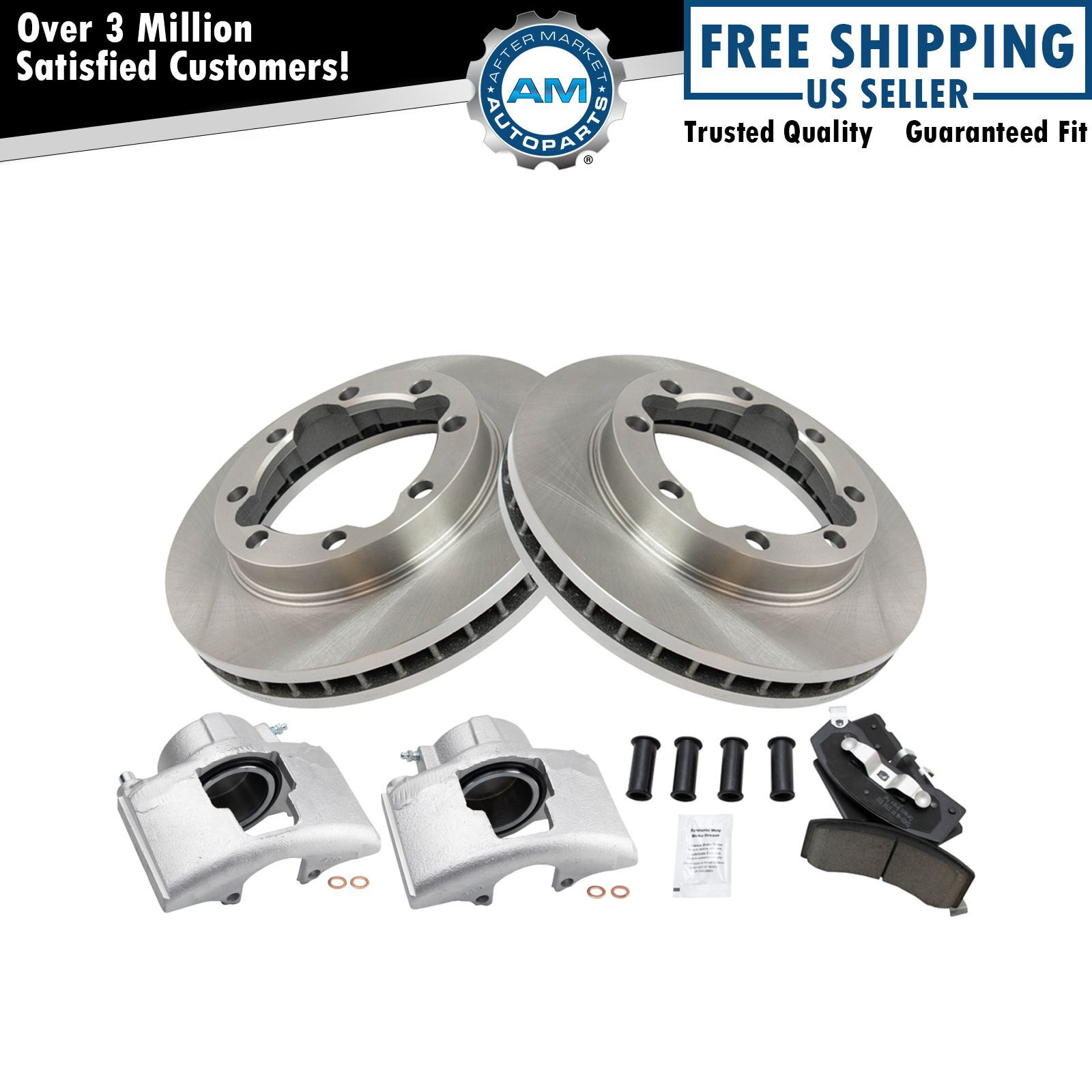 Front Brake Calipers Ceramic Pads & Rotors Fits 91-00 K3500 94-99 Ram ...