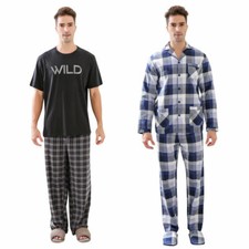 RH Pajama Set Men's Cotton Tshirt Plaid Long Pyjamas Set Sleepwear S-XXL RHM2866
