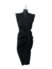 Veronica Beard Size 00 Ruched Shirt Dress Black Button Down Cap Sleeve Work NEW