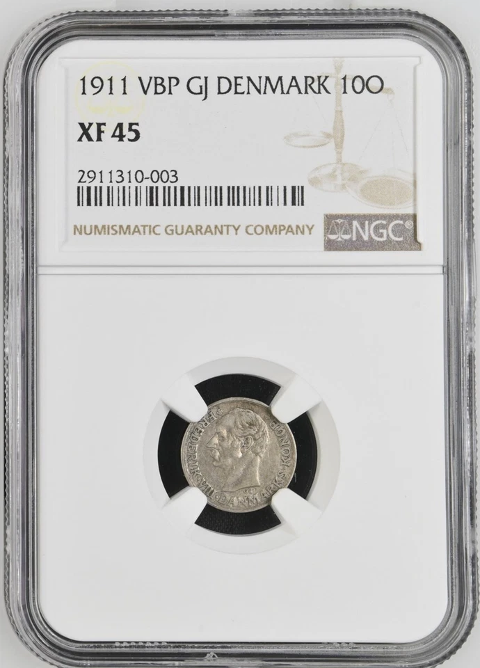 1911 DENMARK 10 ORE - SILVER KEY DATE - NGC XF 45 - FREE US / $12.50 WORLD SHIP - Image 2 of 2