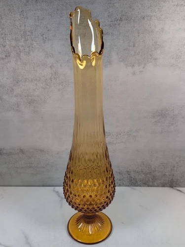 Vintage Fenton Large 19" Hobnail Amber Glass Swung Vase