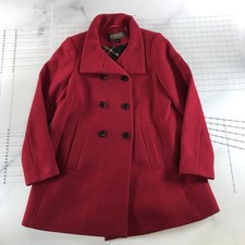 Pendleton Coat Womens 10 Red Wool Pea Coat Plaid Lined Mid Length Button Front