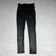 SPANX Leggings Womens Size Small Black Faux Glossy Shaping Slimming Inseam 25  