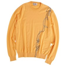 Hermes Knit Sweater Long Sleeve Cashmere Top Men's L Orange Yellow Used MOLO-0