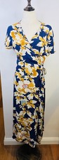 Sunny Girl Floral Wrap Maxi Dress Size 12 Cap Sleeve Navy Mustard RRP$89