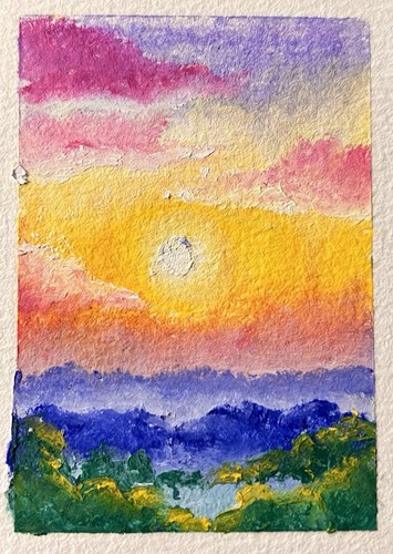 ACEO Original Painting, Oil Pastel, ShnazzyArt, Impressionism, Sunrise