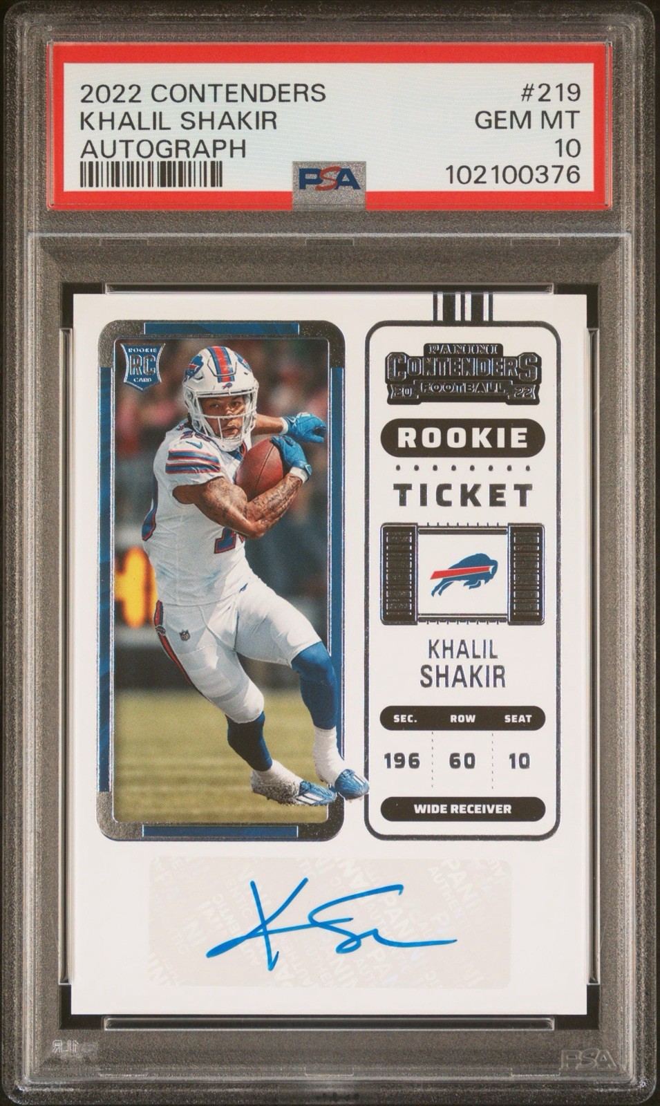 2022 Contenders Khalil Shakir Rookie Ticket Auto PSA 10 Autograph #219 Bills