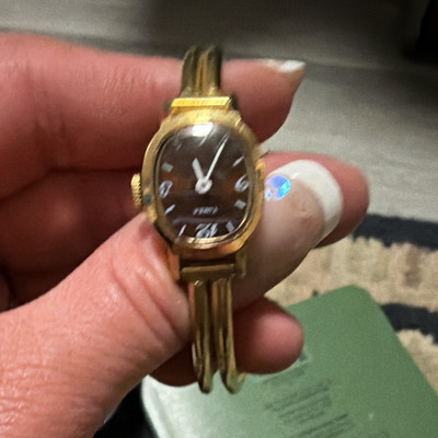 Timex Women's Quartz Analog Wristwatch Gold Tone Bangle Brown Dial Dress