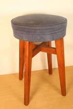 Vintage Low Short Bar Pub Table Stool Wooden Legs Upholstered Round Top Man Cave