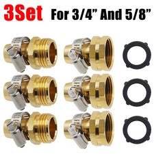 3Set 5/8 Brass Garden Water Hose Connector Repair Mender Kit Ends Fittings Clamp