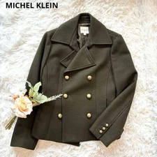 Michel Klein Wool P Coat Dark Green 40L Gold Button Used Elegant