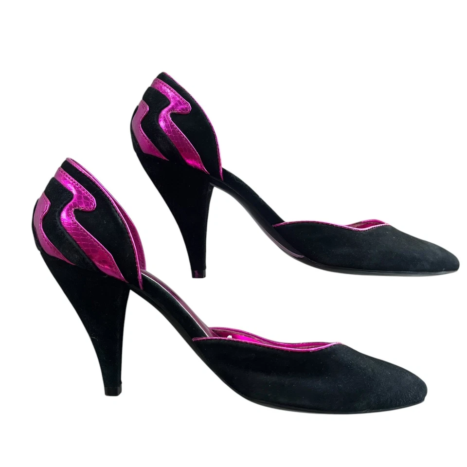 Женские туфли-лодочки Sigerson Morrison 7,5 цвет черный замшевый металлик розовый с острием Lustra D'Orsay - Изображение 3 из 4