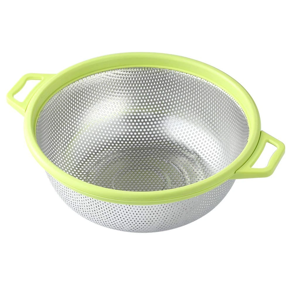 Stainless Steel Colander With Handle and Legs, Large Metal Green Strainer for...