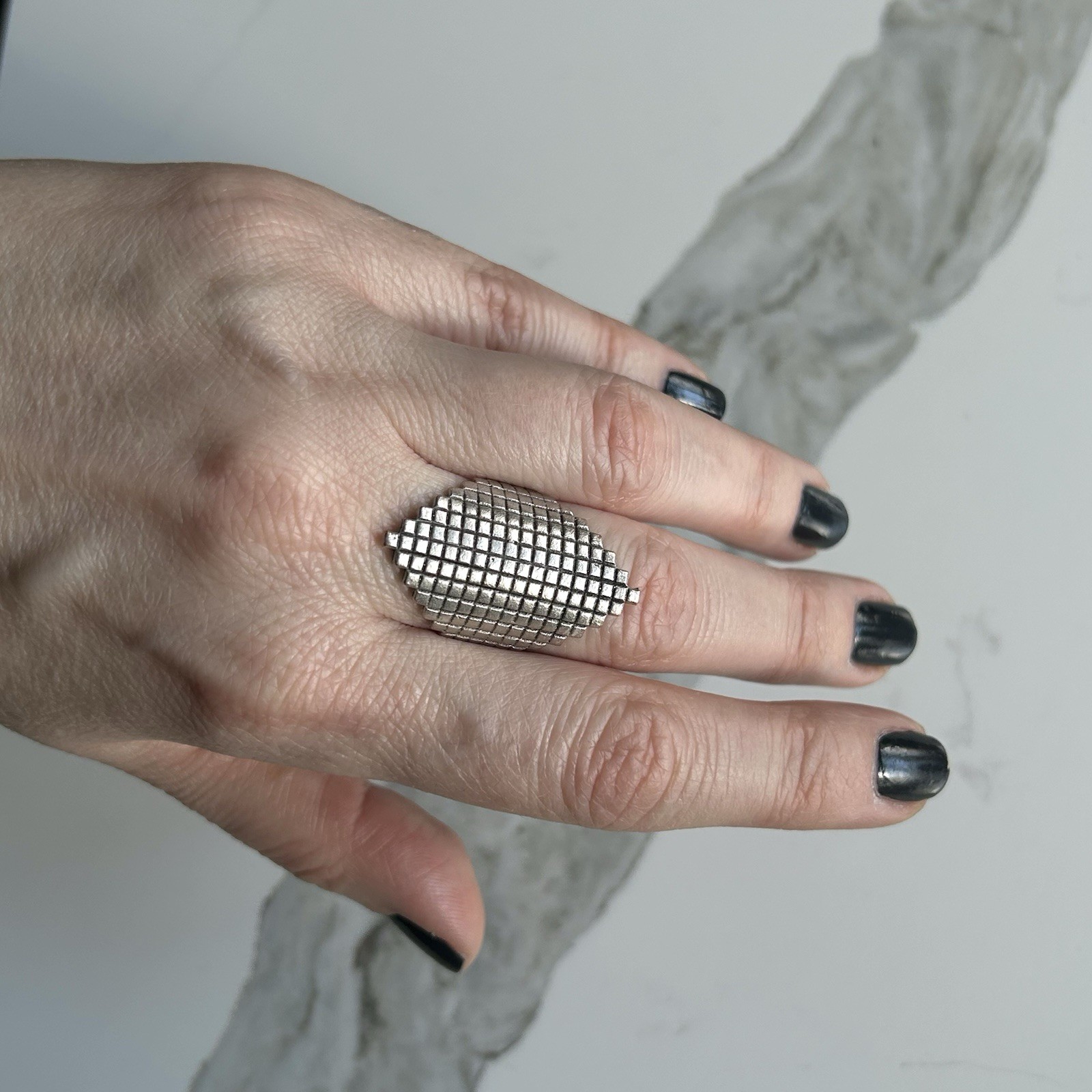 Geometric Silver Tone Adjustable Statement Fashio… - image 6