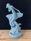 Vtg Royal Haeger Aqua Blue Woman Mermaid Riding Fish Flower Frog