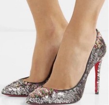 Louboutin Pigalle 100 Sequin Pumps Silver Multi, 39