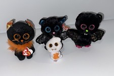 Ty Beanie Boo Halloween Lot Morticia Cat Batrick Dart Bat & Scream Ghost Clip