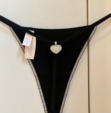 Victoria s Secret Black thong, Size S, with Rhinestone Heart, Very Nice.