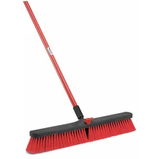 Libman 805 Push Broom, Locking Nut, 60 In L, 24 In Sweep Face, 3 In Red