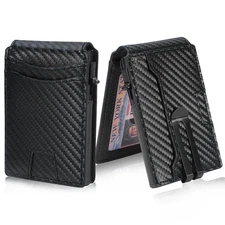Slim Carbon Fiber Bifold Wallet – RFID Blocking, Money Clip, Stylish & Secure