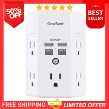 5 Outlet Extender Surge Protector Multi Plug Wall Adapter USB Charger Ports with