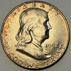 1952-D Franklin Half Dollar, BU, Toned, Possible Full Bell Lines FBL (lot 47)