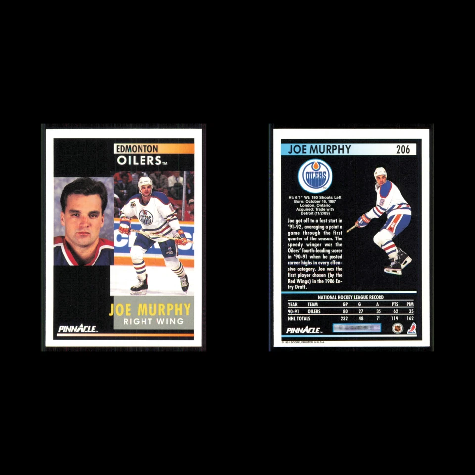 Joe Murphy #206 1991 Pinnacle Edmonton Oilers Hockey Card NHL NM - Image 3 of 3