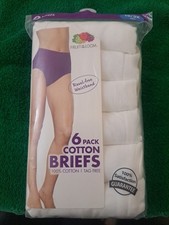 Fruit of the Loom 6 Briefs 100 Cotton Womens White 10/3X Tag Free New In Packag