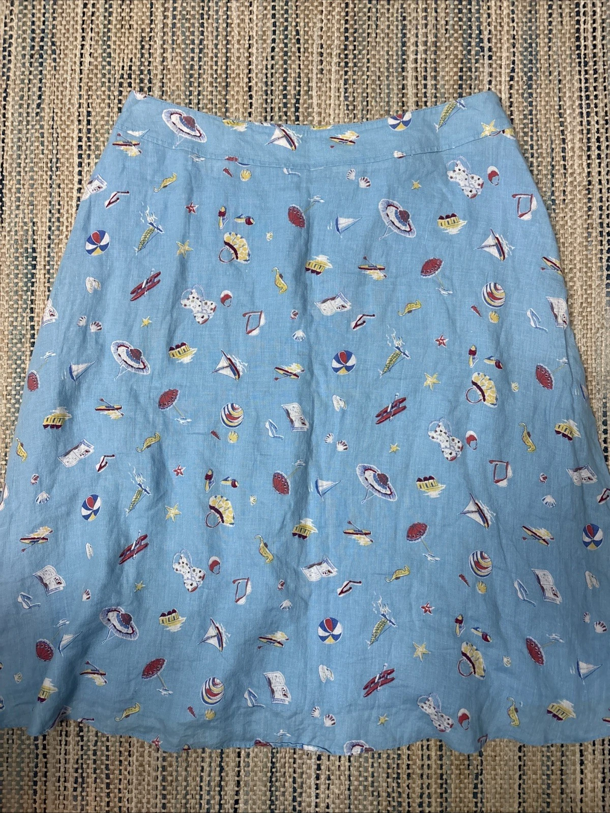 Y2K Summer Linen Midi Skirt Lined A Line Size 14 Beach Sail Boat Beach