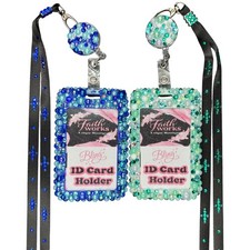 Fashion Work Name Badge Card Holder Retractable Clip  Lanyard Blue  Teal 6pc