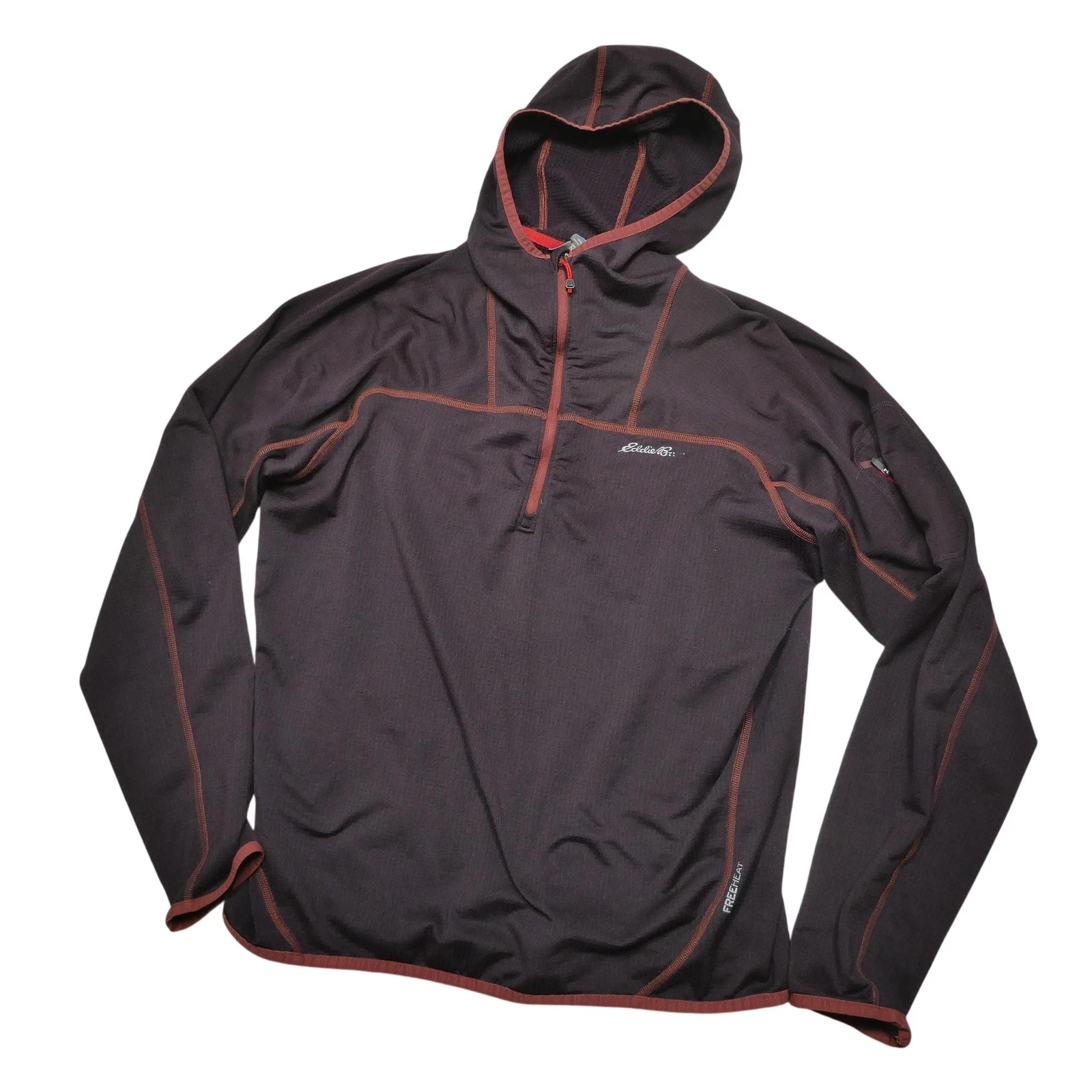 Eddie Bauer Hoodie Sweatshirt Mens Large Brown 1/4 Zip First Ascent FreeHeat