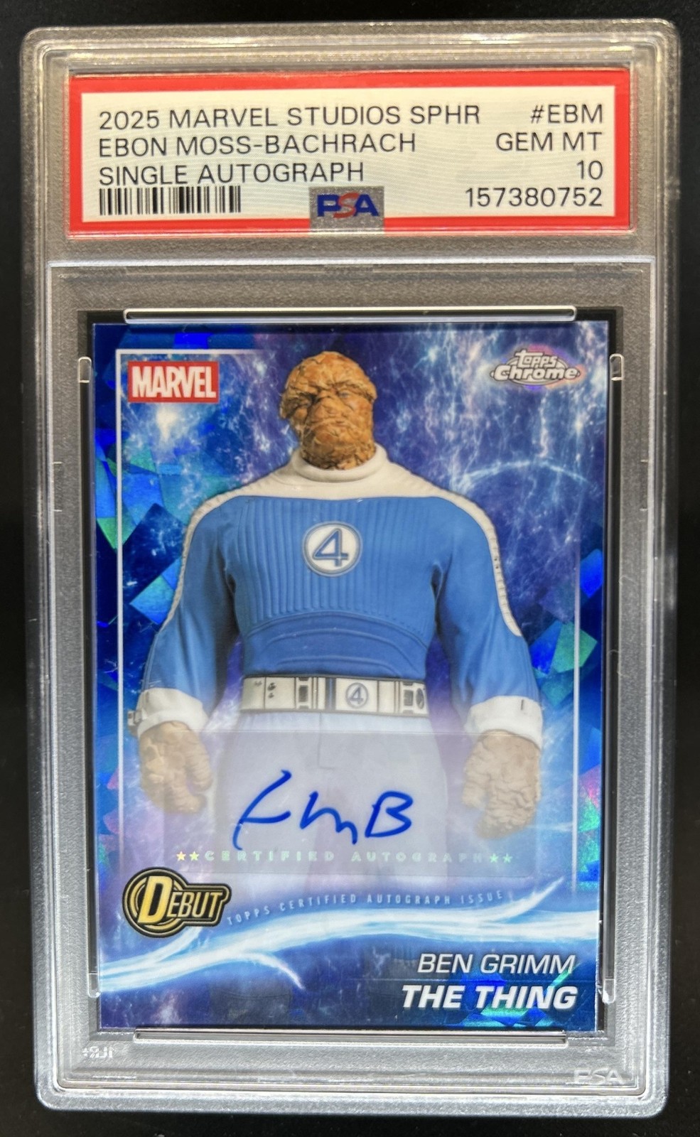 2025 Topps Chrome Sapphire Ebon Moss-Bachrach The Thing Auto #AA-EBM PSA 10