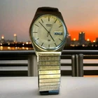 Seiko SQ Vtg 1979 Quartz Mens Watch Japan Working Spandel Band Gold Tone New Bat