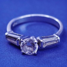Size 7, vintage Sterling 925 silver engagement anniversary ring with cluster Cz