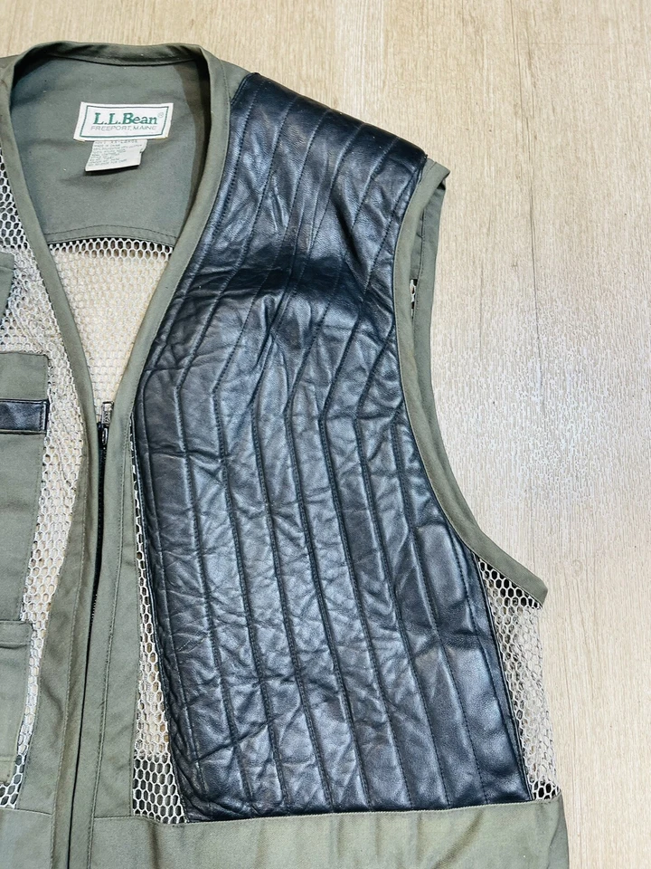 LL Bean Mens XXL Fishing Hunting Vest Outdoor Gear Canvas Mesh Leather - Image 4 of 4
