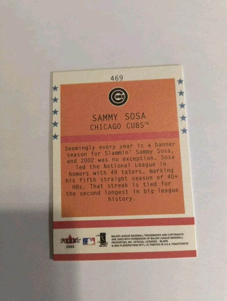 SAMMY SOSA 2003 FLEER TRADITION #469 FREE SHIPPING - Image 2 of 2