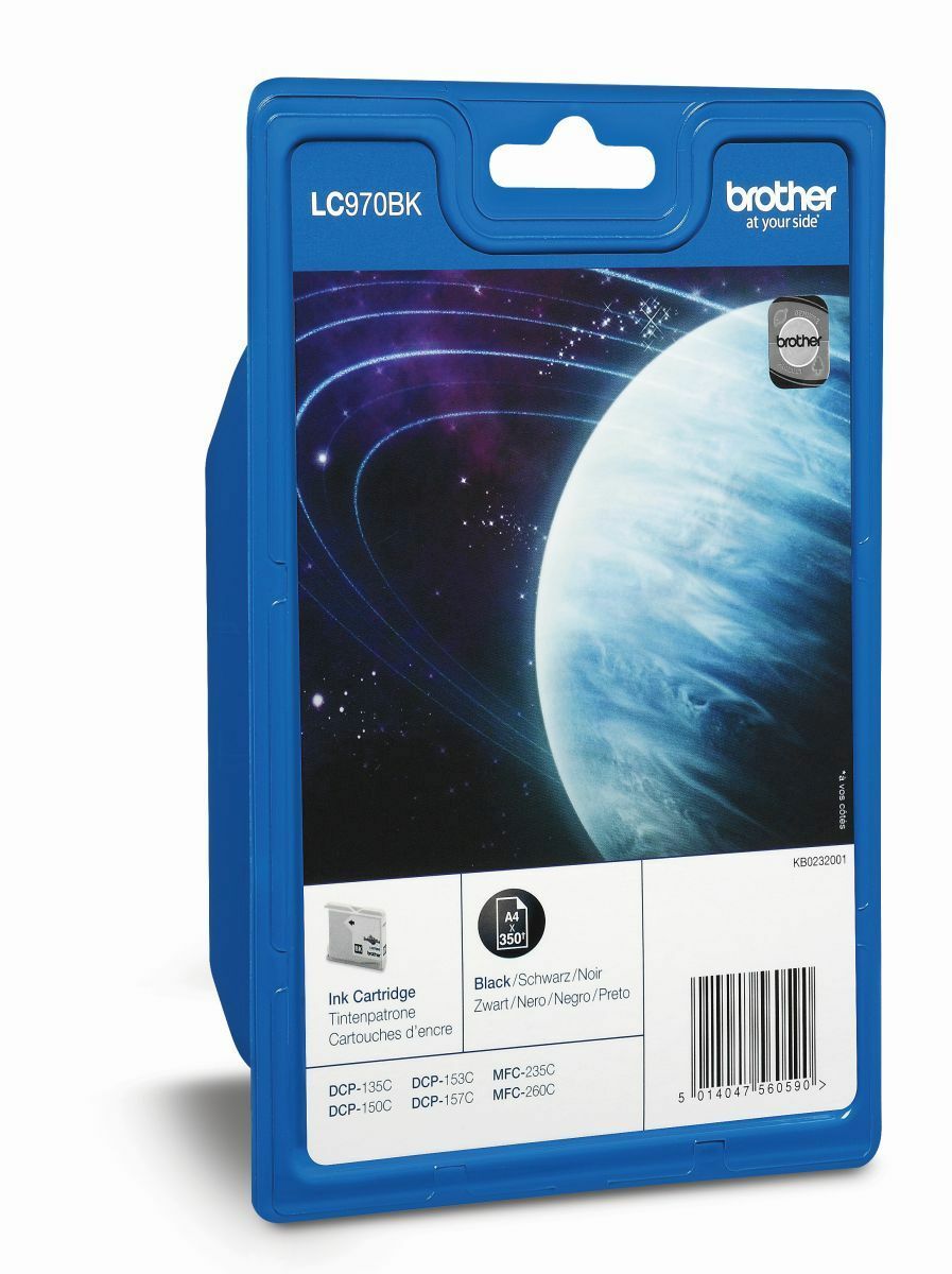 Cartuccia Inchiostro Originale Brother LC970BK, Nero, Standard, Fino A 350 Pagine, Per Stampanti DCP-135C/150C E MFC-235C/260C