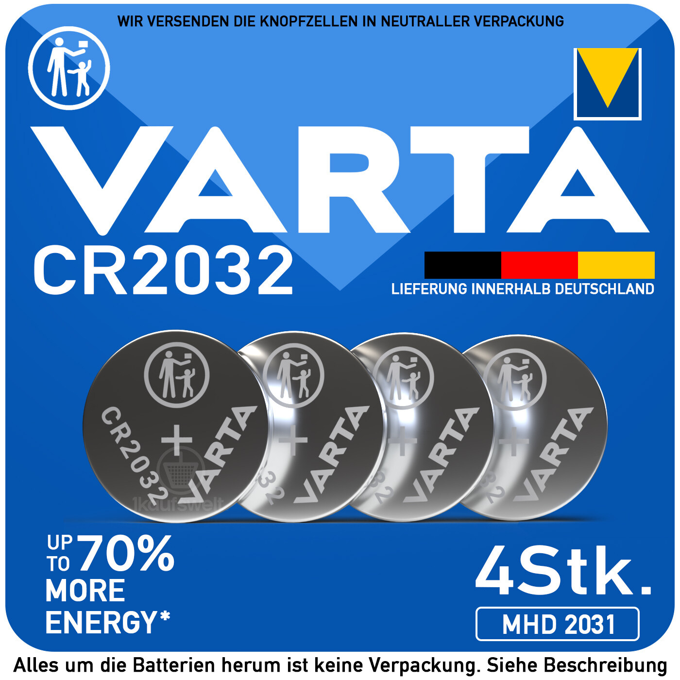 Thumbnail - 4x Cr2032 Cr 2032 Varta Industrial Ware Lithium Knopfzelle 3v Mhd Bis