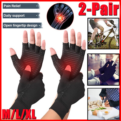 2 Pairs Compression Copper Arthritis Gloves Joint Carpal Tunnel Pain Relief Fit
